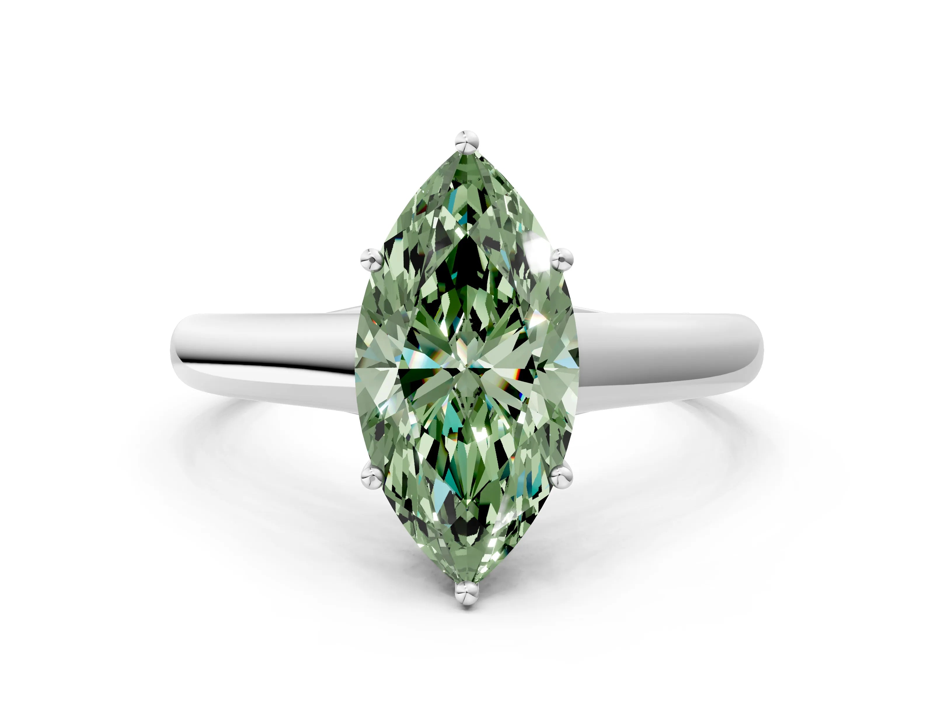 White gold Fancy Green Marquise Cut Solitaire Engagement Ring with Tapered Band and Four-Prong Setting_15