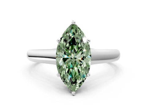 White gold Fancy Green Marquise Cut Solitaire Engagement Ring with Tapered Band and Four-Prong Setting_15