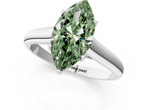 White gold Fancy Green Marquise Cut Solitaire Engagement Ring with Tapered Band and Four-Prong Setting_16