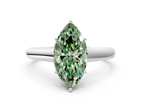 White gold Fancy Green Marquise Cut Solitaire Engagement Ring with Tapered Band and Four-Prong Setting_3