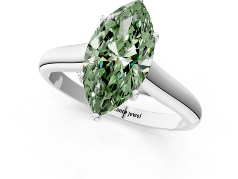 White gold Fancy Green Marquise Cut Solitaire Engagement Ring with Tapered Band and Four-Prong Setting_4