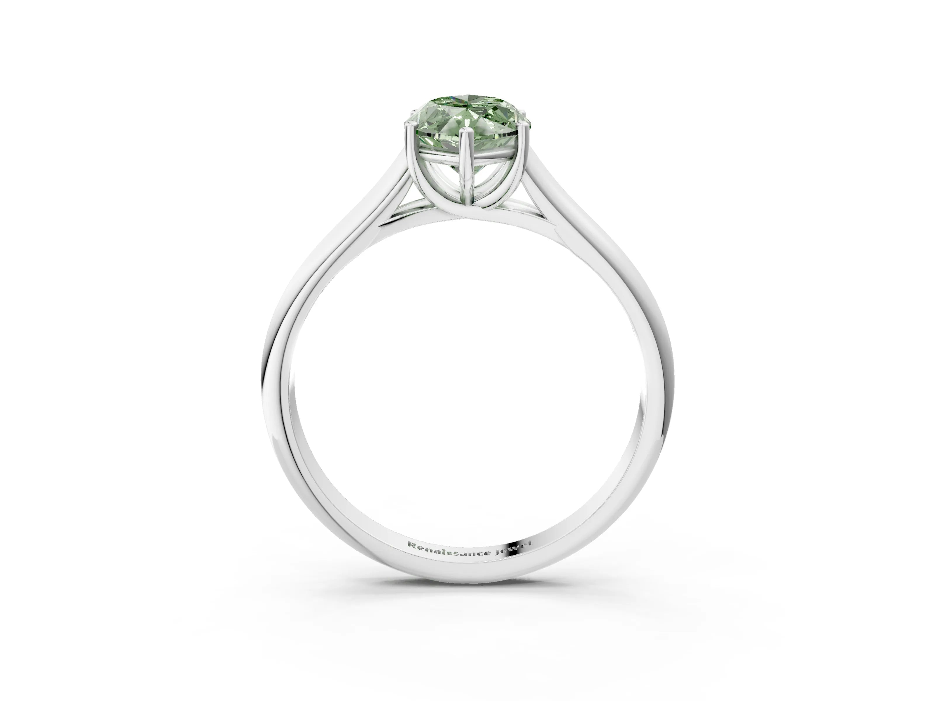 White gold Fancy Green Marquise Cut Solitaire Engagement Ring with Tapered Band and Four-Prong Setting_6