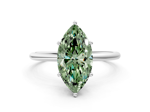 White gold Fancy Green Marquise  Cut Solitaire Engagement Ring with Thin Band and Four-Prong Setting