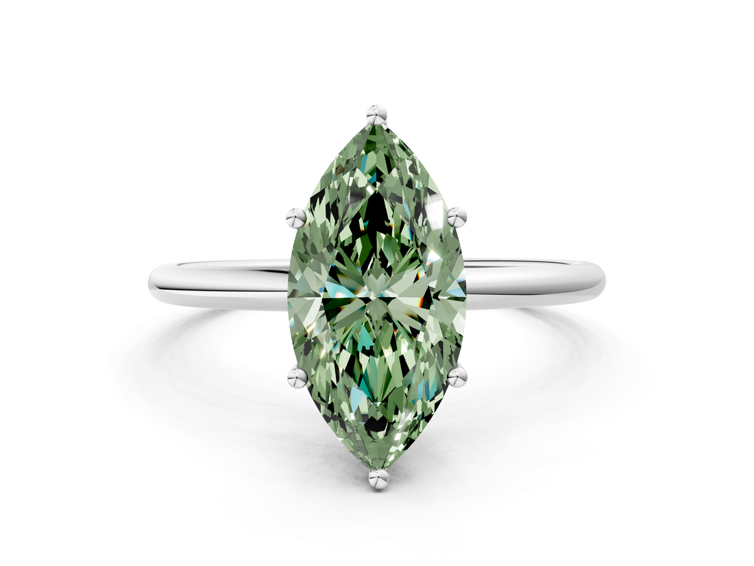 White gold Fancy Green Marquise  Cut Solitaire Engagement Ring with Thin Band and Four-Prong Setting_3