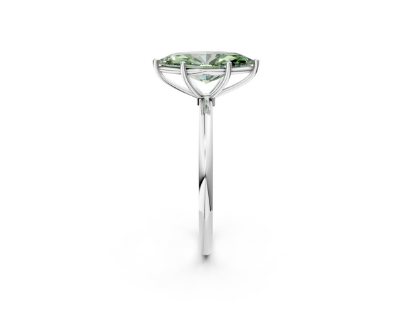 White gold Fancy Green Marquise  Cut Solitaire Engagement Ring with Thin Band and Four-Prong Setting