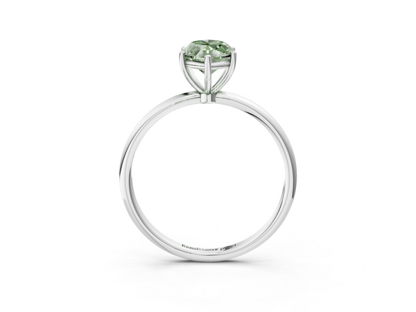 White gold Fancy Green Marquise  Cut Solitaire Engagement Ring with Thin Band and Four-Prong Setting