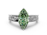 White gold Fancy Green Marquise  Cut Solitaire Engraved Band with Four-Prong Setting_62