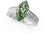 White gold Fancy Green Marquise  Cut Solitaire Engraved Band with Four-Prong Setting_63