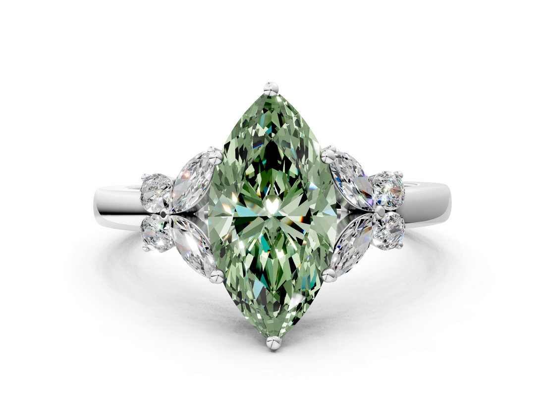 White gold Fancy Green Marquise  Cut Solitaire Floral Diamond Ring with Four-Prong Setting_54