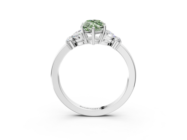 Platinum Fancy Green Marquise  Cut Solitaire Floral Diamond Ring with Four-Prong Setting