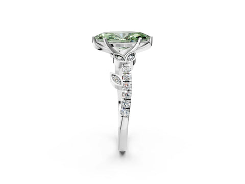 White gold Fancy Green Marquise Cut Solitaire Leaf-Inspired Diamond Ring with Pavé Band and Four-Prong Setting_14