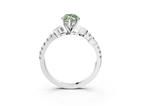 White gold Fancy Green Marquise Cut Solitaire Leaf-Inspired Diamond Ring with Pavé Band and Four-Prong Setting_14