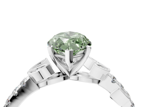 White gold Fancy Green Marquise Cut Solitaire Leaf-Inspired Diamond Ring with Pavé Band and Four-Prong Setting_16