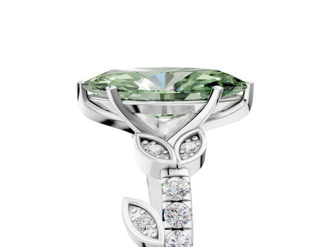 White gold Fancy Green Marquise Cut Solitaire Leaf-Inspired Diamond Ring with Pavé Band and Four-Prong Setting_17