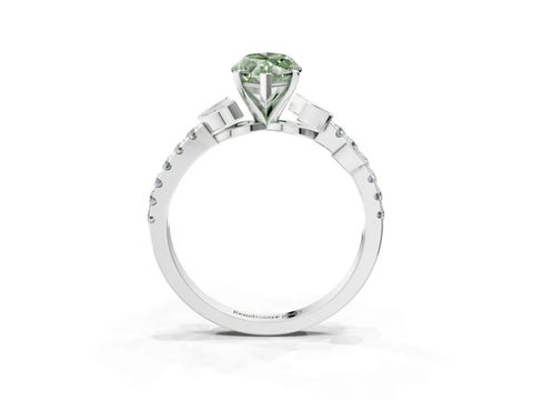 White gold Fancy Green Marquise Cut Solitaire Leaf-Inspired Diamond Ring with Pavé Band and Four-Prong Setting_38