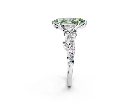 White gold Fancy Green Marquise Cut Solitaire Leaf-Inspired Diamond Ring with Pavé Band and Four-Prong Setting_38
