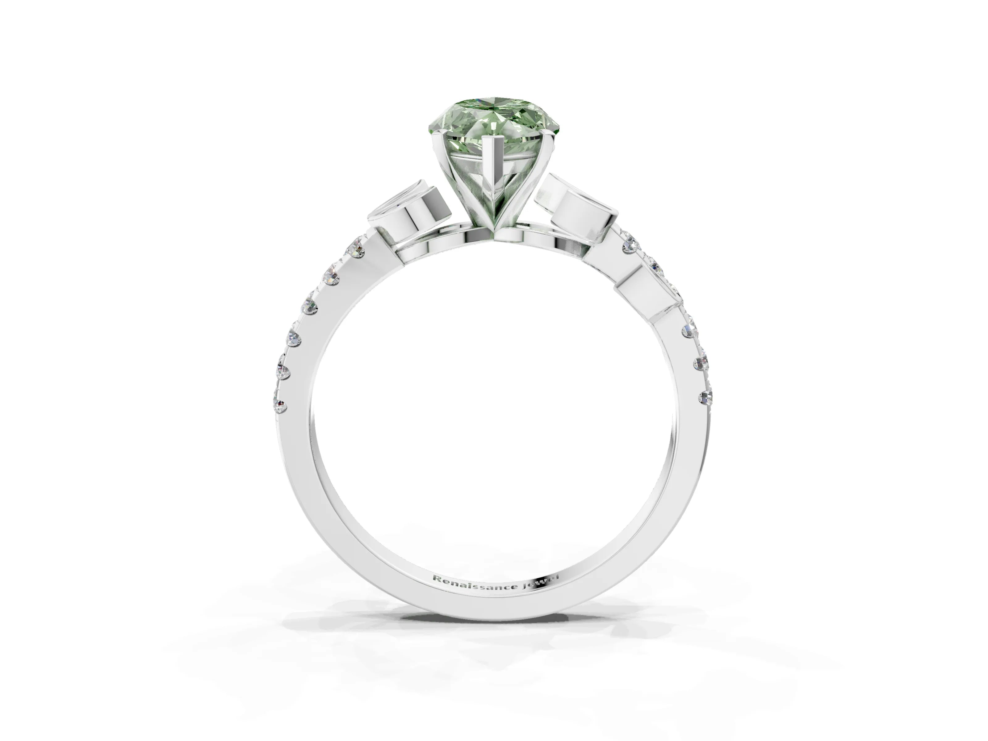 White gold Fancy Green Marquise Cut Solitaire Leaf-Inspired Diamond Ring with Pavé Band and Four-Prong Setting_39