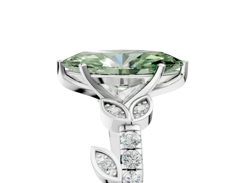 White gold Fancy Green Marquise Cut Solitaire Leaf-Inspired Diamond Ring with Pavé Band and Four-Prong Setting_41