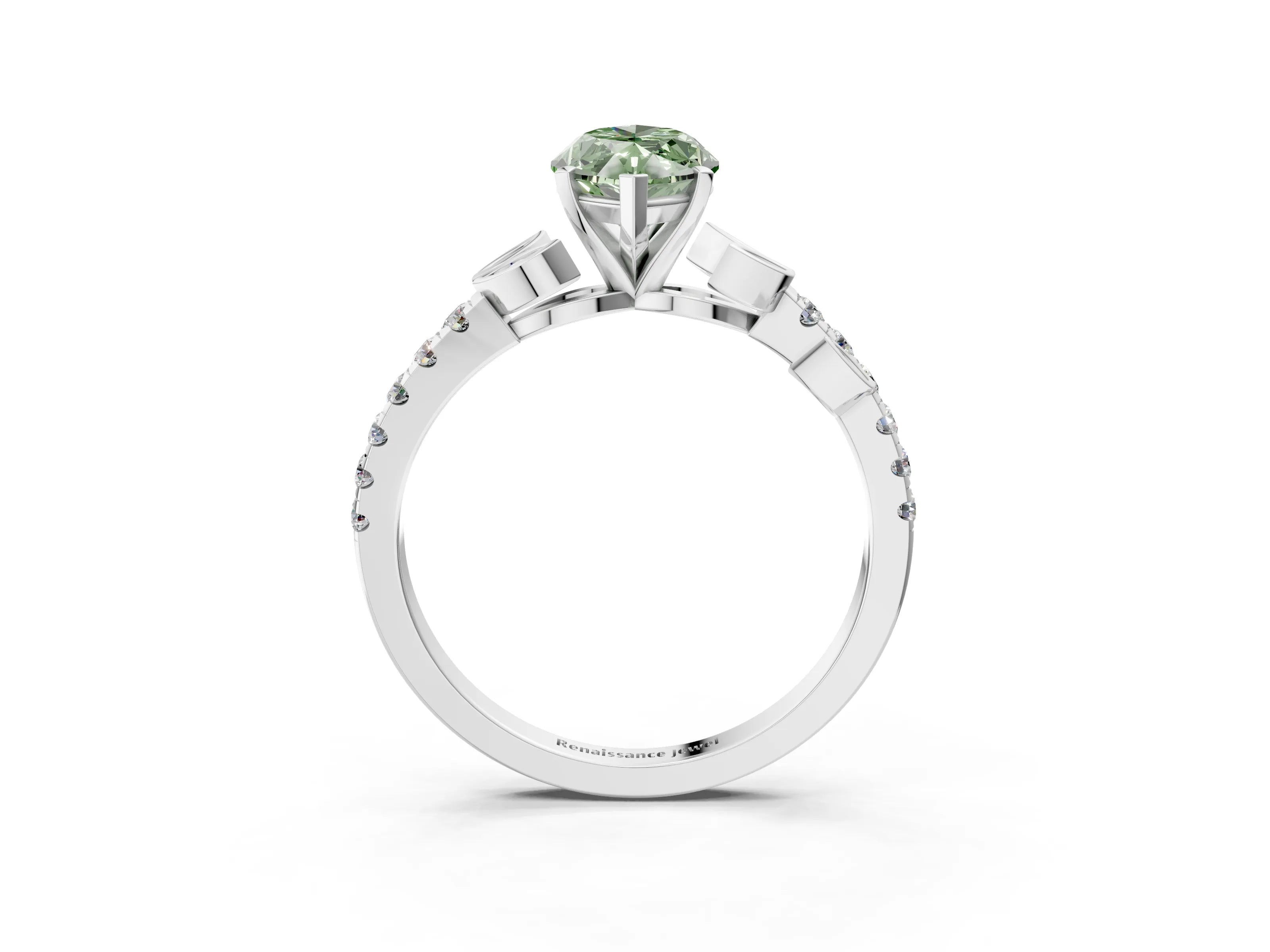 White gold Fancy Green Marquise Cut Solitaire Leaf-Inspired Diamond Ring with Pavé Band and Four-Prong Setting_50