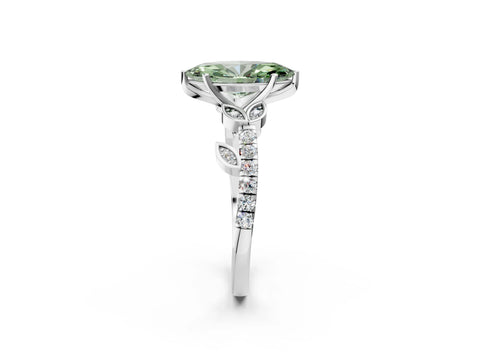 White gold Fancy Green Marquise Cut Solitaire Leaf-Inspired Diamond Ring with Pavé Band and Four-Prong Setting_50