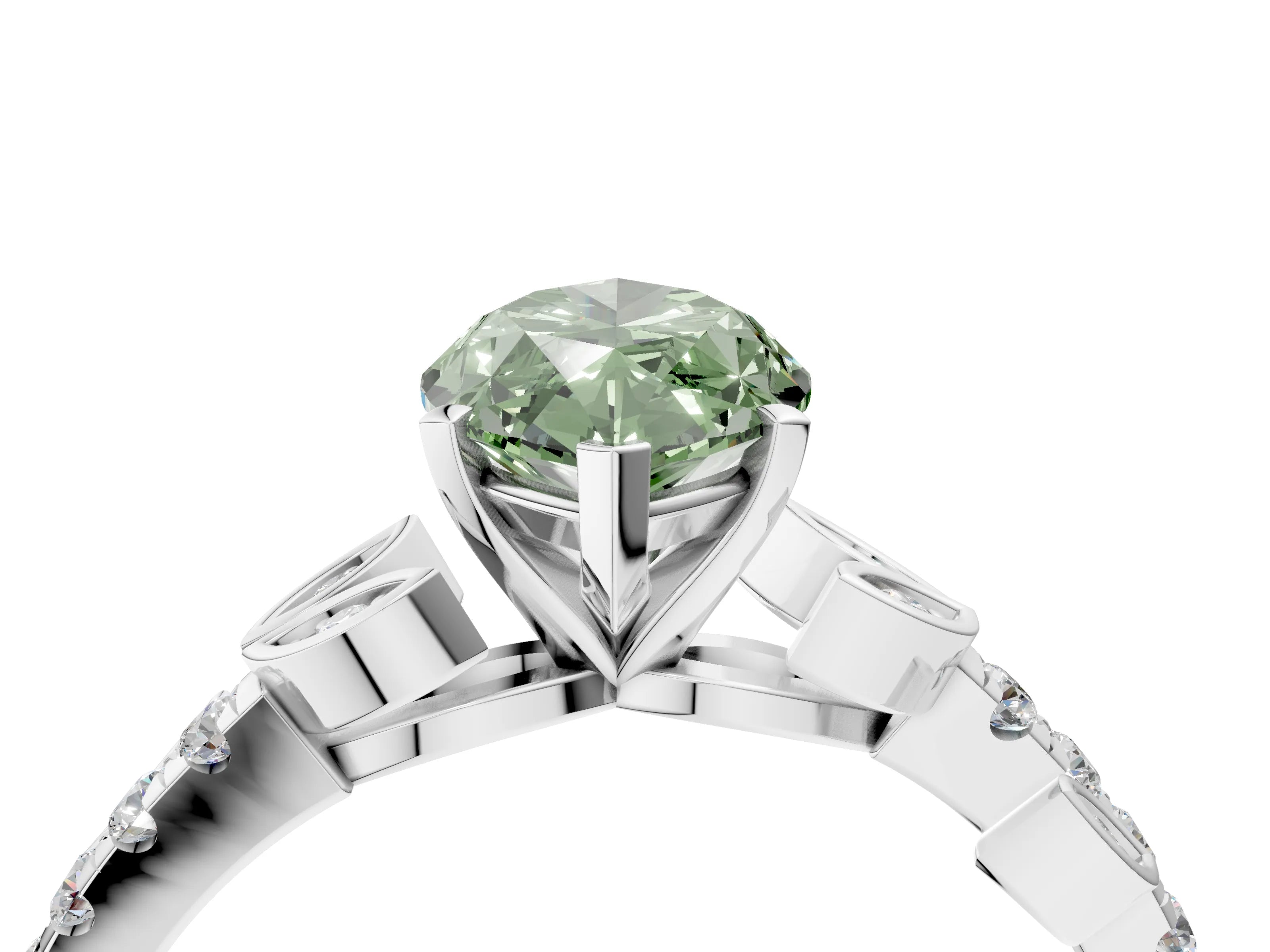 White gold Fancy Green Marquise Cut Solitaire Leaf-Inspired Diamond Ring with Pavé Band and Four-Prong Setting_52