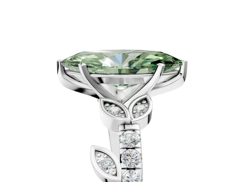 White gold Fancy Green Marquise Cut Solitaire Leaf-Inspired Diamond Ring with Pavé Band and Four-Prong Setting_52