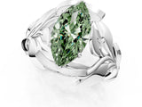 White gold Fancy Green Marquise Cut Solitaire Leaf-Inspired Engagement Ring with Prong Setting_1