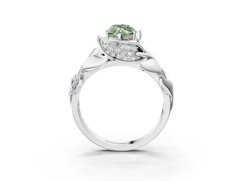 White gold Fancy Green Marquise Cut Solitaire Leaf-Inspired Engagement Ring with Prong Setting_3