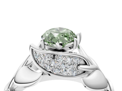 White gold Fancy Green Marquise Cut Solitaire Leaf-Inspired Engagement Ring with Prong Setting_4