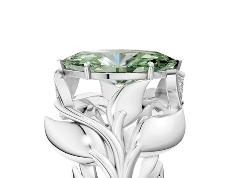 White gold Fancy Green Marquise Cut Solitaire Leaf-Inspired Engagement Ring with Prong Setting_5