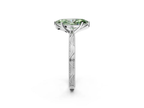 White gold Fancy Green Marquise Cut Solitaire Milgrain Engraved Band with Four-Prong Setting_14