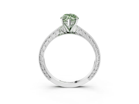 White gold Fancy Green Marquise Cut Solitaire Milgrain Engraved Band with Four-Prong Setting_15