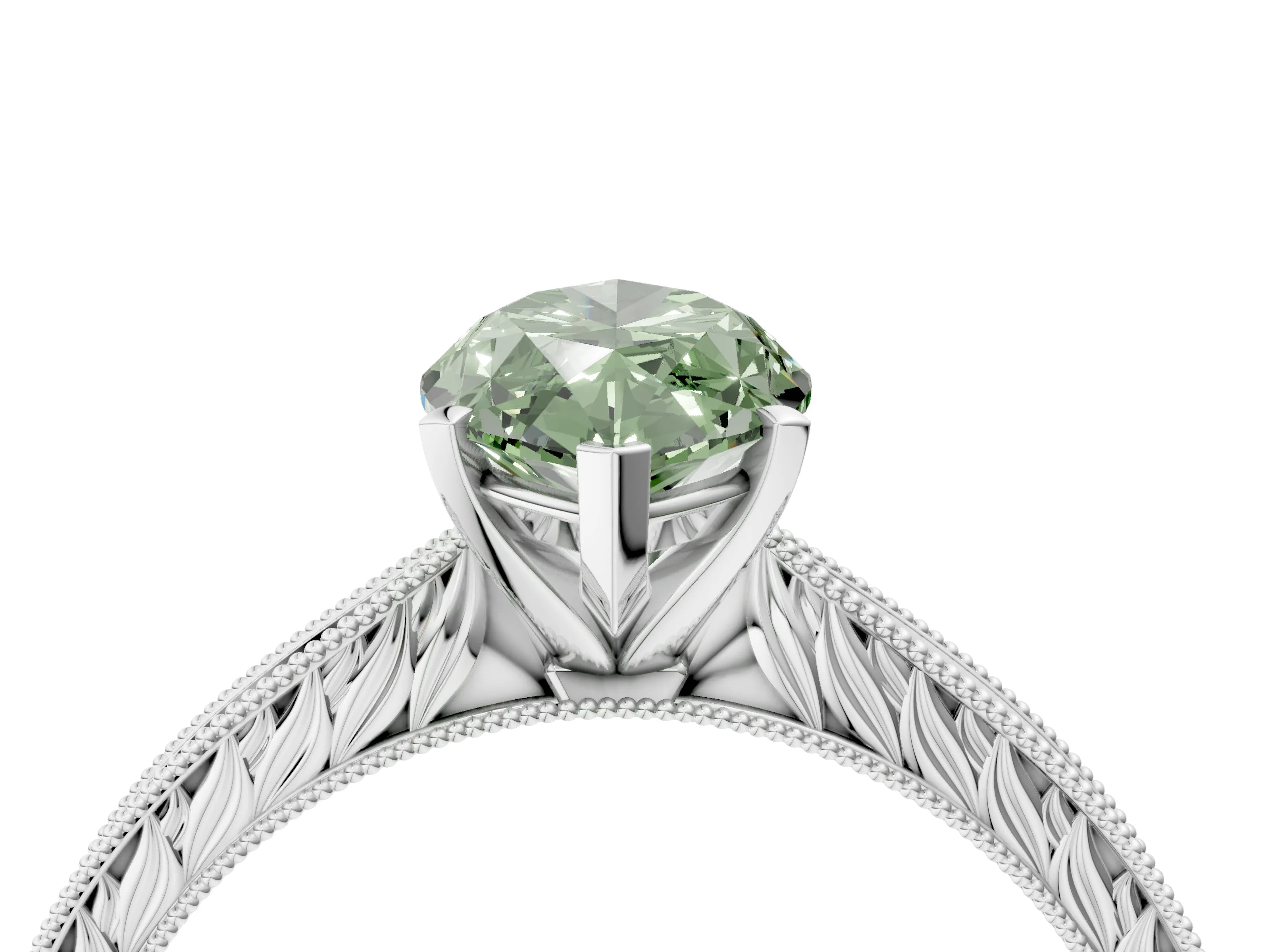 White gold Fancy Green Marquise Cut Solitaire Milgrain Engraved Band with Four-Prong Setting_16