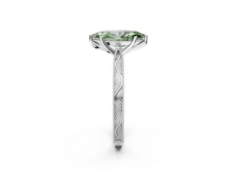 White gold Fancy Green Marquise Cut Solitaire Milgrain Engraved Band with Four-Prong Setting_2