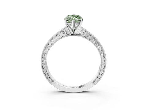 White gold Fancy Green Marquise Cut Solitaire Milgrain Engraved Band with Four-Prong Setting_3