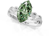 White gold Fancy Green Marquise Cut Solitaire Milgrain Leaf Band with Prong Setting_13
