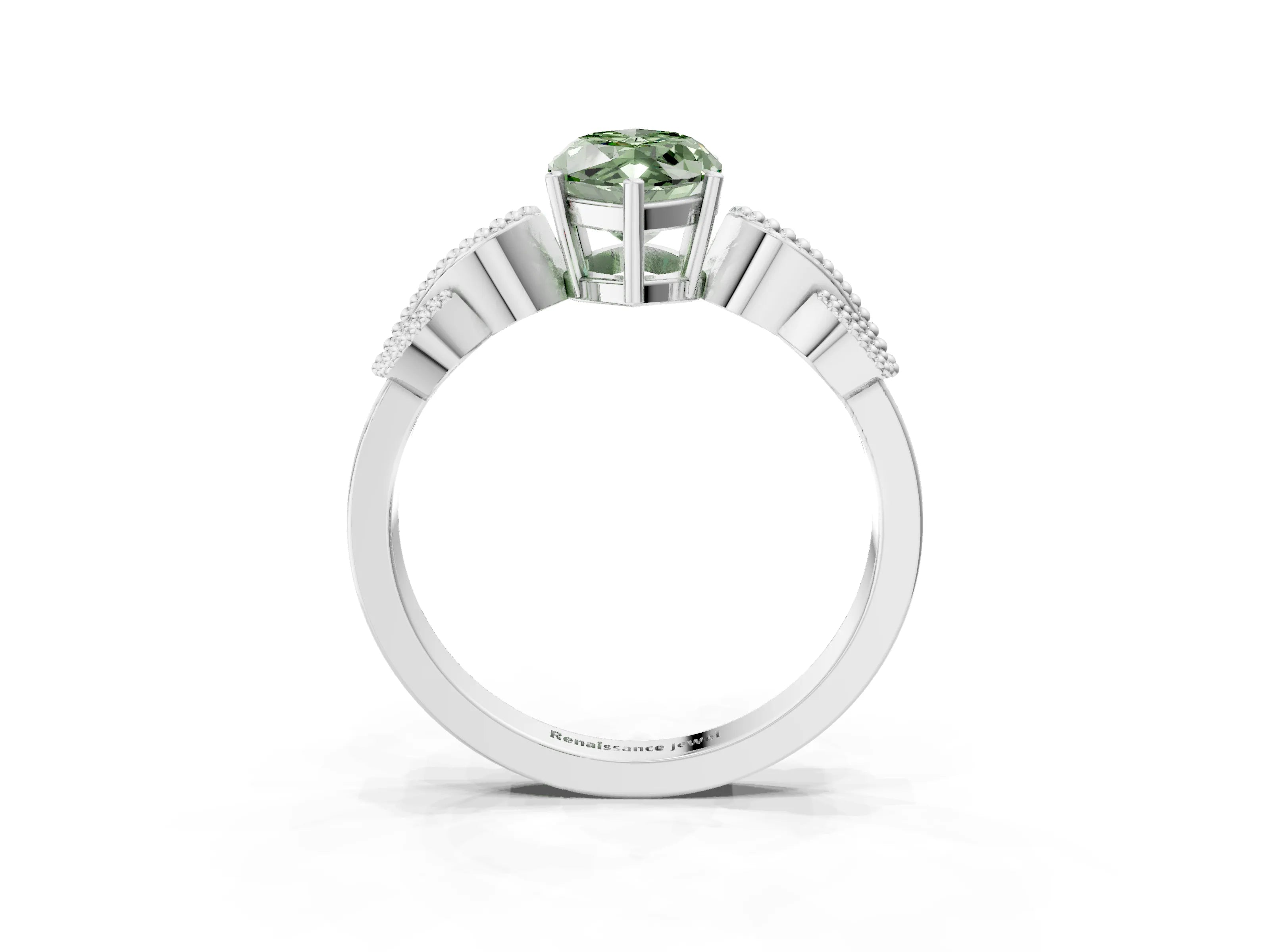 White gold Fancy Green Marquise Cut Solitaire Milgrain Leaf Band with Prong Setting_15