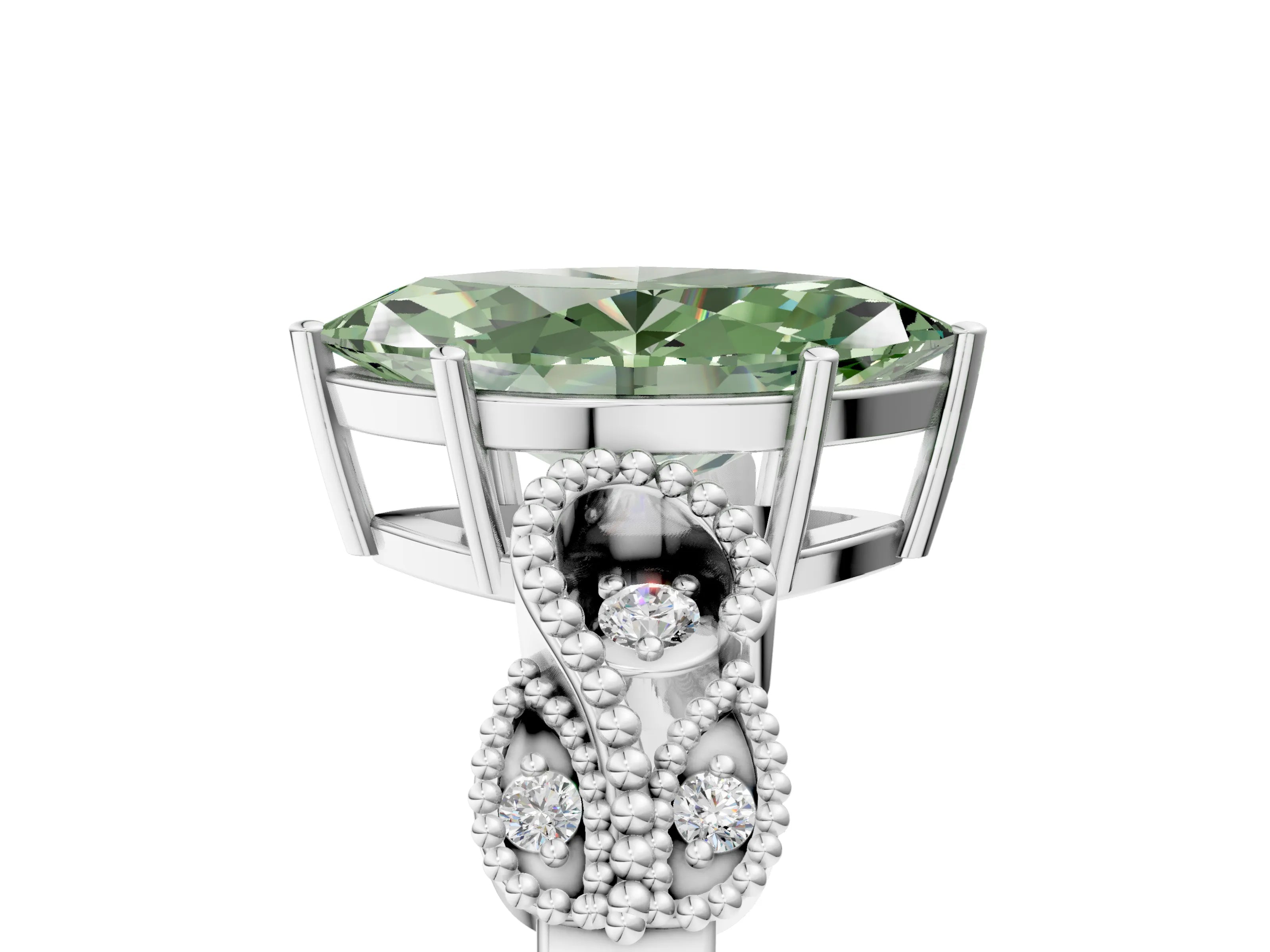 White gold Fancy Green Marquise Cut Solitaire Milgrain Leaf Band with Prong Setting_17