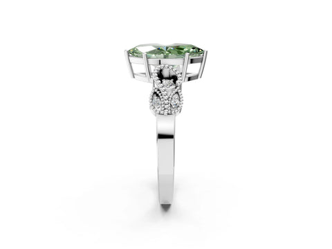 White gold Fancy Green Marquise Cut Solitaire Milgrain Leaf Band with Prong Setting_2