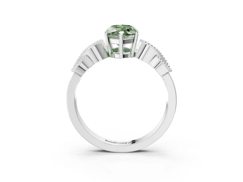 White gold Fancy Green Marquise Cut Solitaire Milgrain Leaf Band with Prong Setting_3