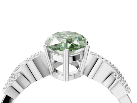 White gold Fancy Green Marquise Cut Solitaire Milgrain Leaf Band with Prong Setting_4