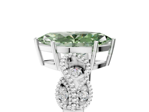 White gold Fancy Green Marquise Cut Solitaire Milgrain Leaf Band with Prong Setting_5