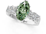 White gold Fancy Green Marquise Cut Solitaire Princess Side Stone Engraved Band Prong Setting Ring_13
