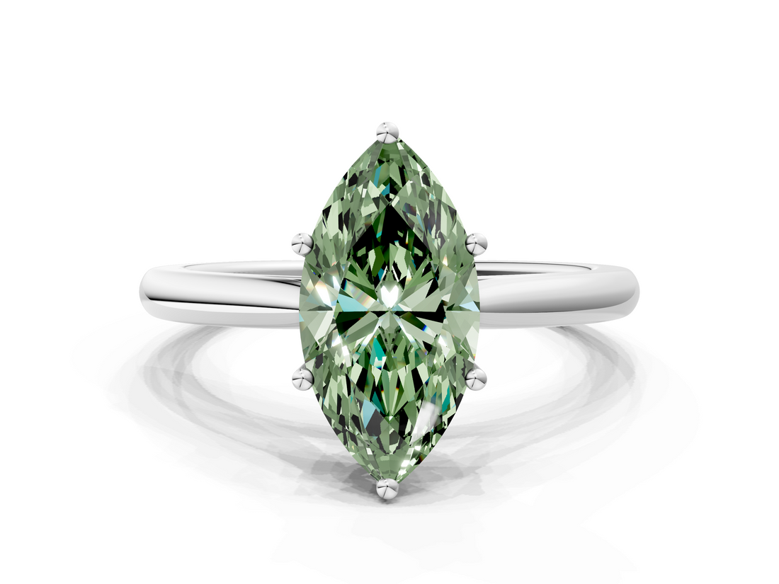 White gold Fancy Green Marquise  Cut Solitaire Ring with Cathedral Band and Four-Prong Setting_82
