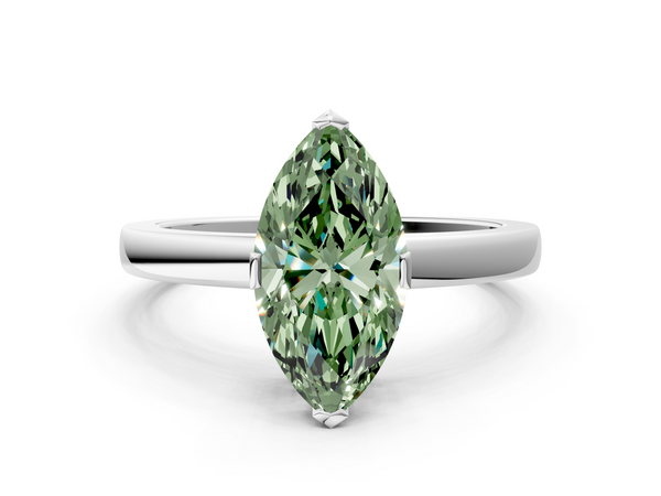 Platinum Fancy Green Marquise  Cut Solitaire Ring with Four-Prong Setting and Classic Band