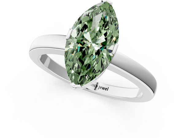 Platinum Fancy Green Marquise  Cut Solitaire Ring with Four-Prong Setting and Classic Band