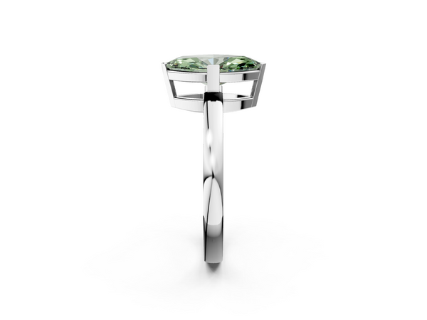 Platinum Fancy Green Marquise  Cut Solitaire Ring with Four-Prong Setting and Classic Band
