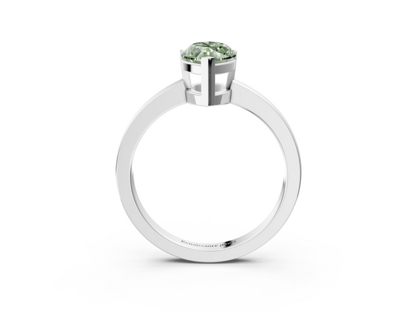 Platinum Fancy Green Marquise  Cut Solitaire Ring with Four-Prong Setting and Classic Band