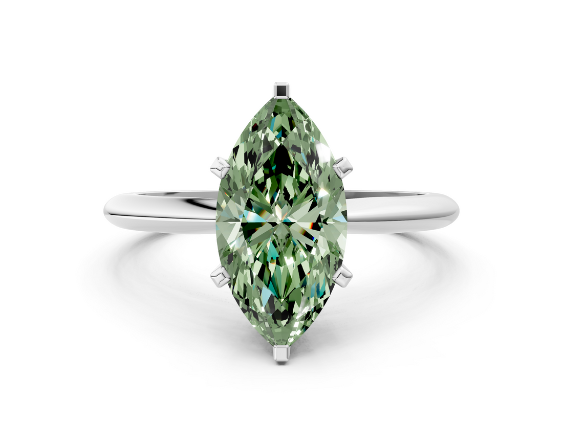 White gold Fancy Green Marquise  Cut Solitaire Ring with Four-Prong Setting on a Classic Band_23