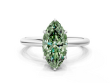 White gold Fancy Green Marquise  Cut Solitaire Ring with Thin Band and Four-Prong Setting_16